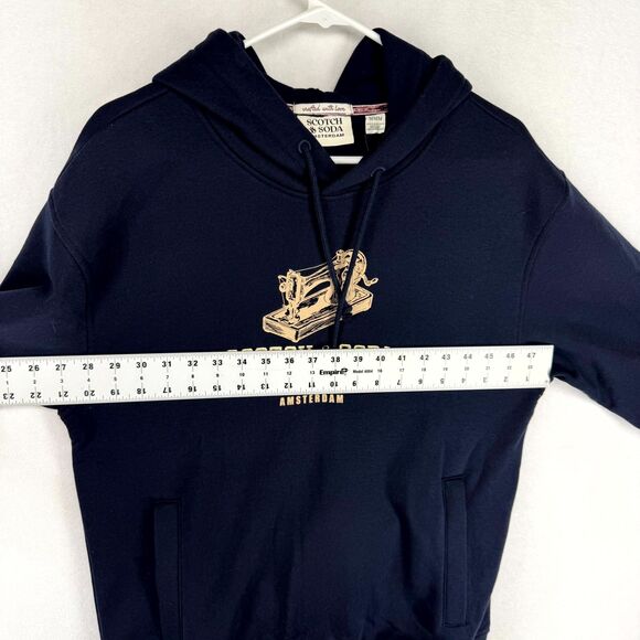 Scotch & Soda Mens Relaxed Fit Fleece Hoodie Dark Blue Embroidered Size M NEW - Picture 13 of 13